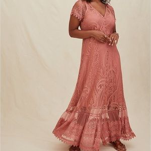 Size 1 torrid Lace Maxi Dress Dusty Rose NWT